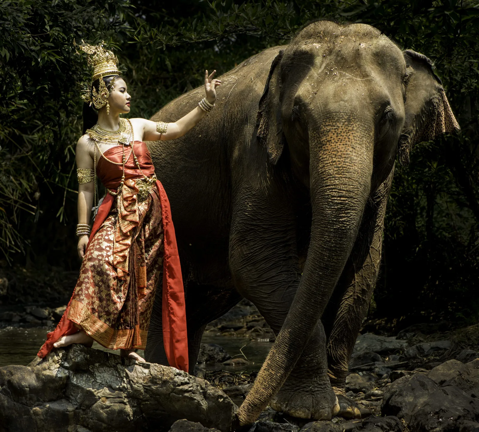 Thai Model and Elephant
